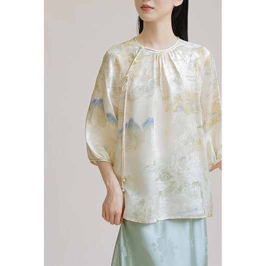 ASAYA3358 High-end silk national style Zen tea elegant top