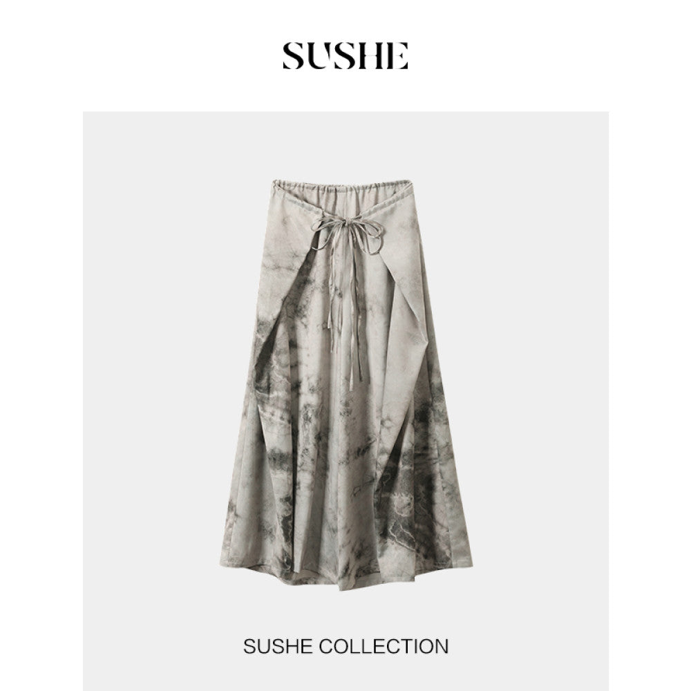Shuxi SUSHE New Chinese Ink Smoke and Rain Design with Splicing and Patchwork Strap Large Pants Swing Skirts Women s Summer image 8