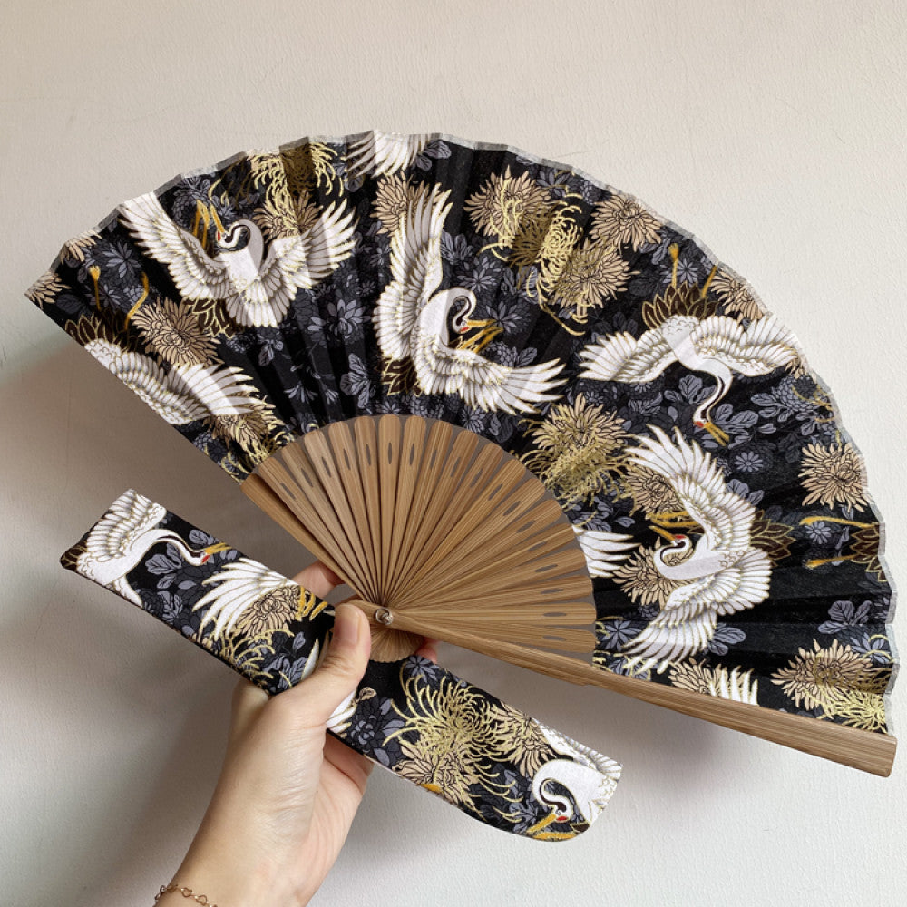 Export to Japan original order tail order original factory Japanese style fan hot stamping crane Chinese style can be paired with Hanfu yukata image 1