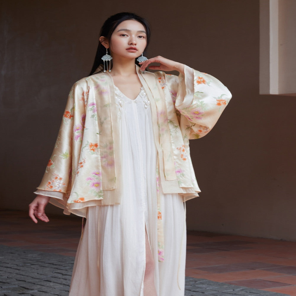 Double sided three dimensional jacquard silk fabric Lyocell organza new Chinese style jacket image 3