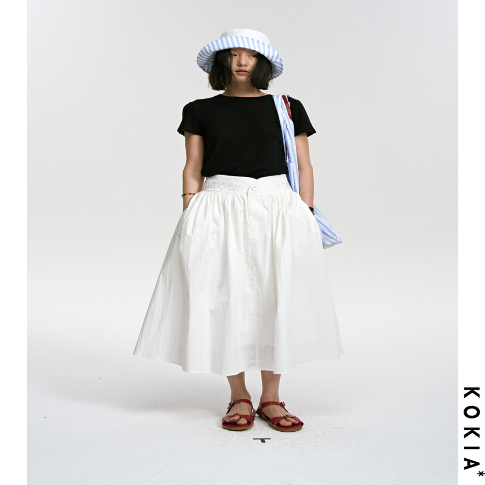 KOKIA spot nautical artist French Madeira embroidery curved wide waist striped half body umbrella skirt in two colors image 2