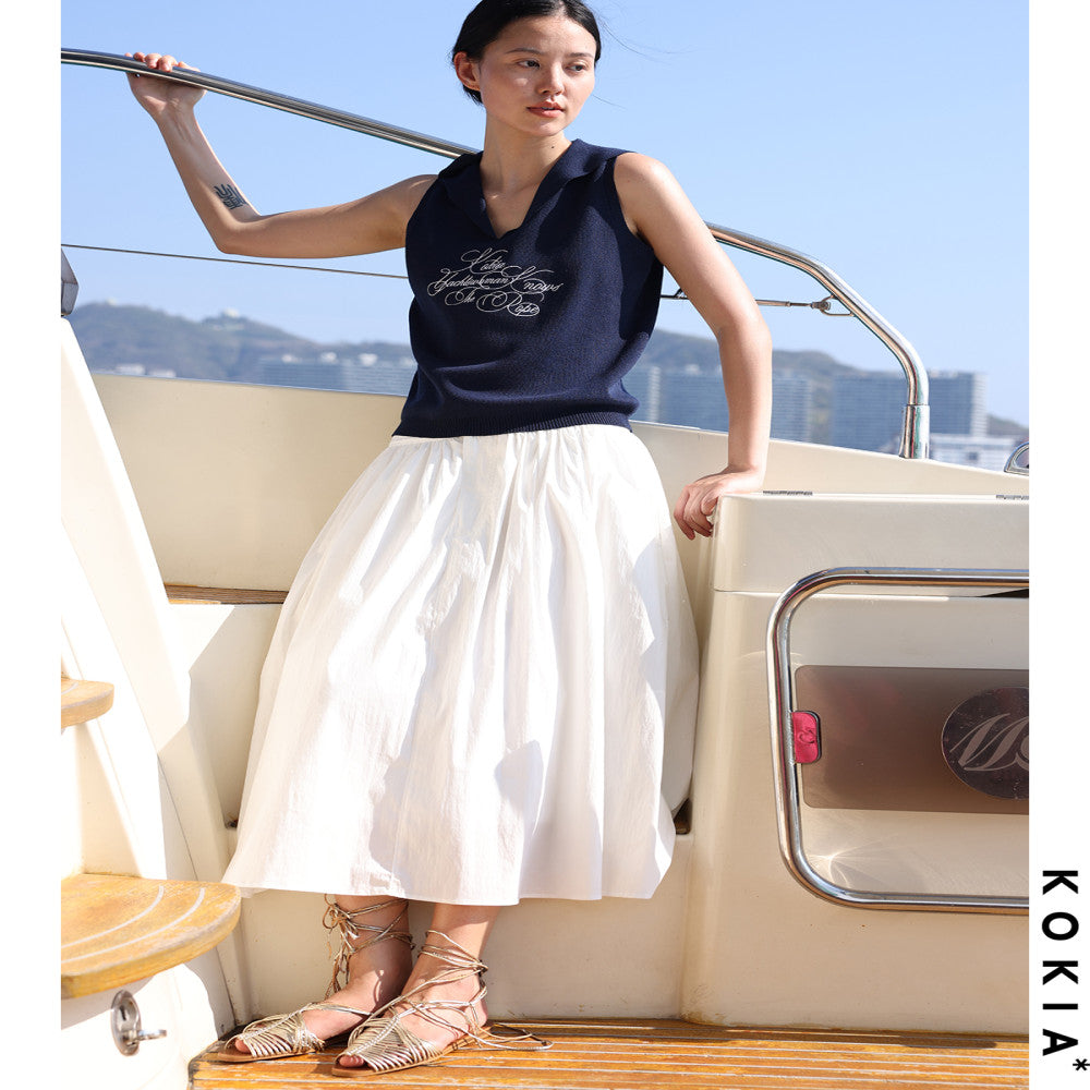 KOKIA spot nautical artist French Madeira embroidery curved wide waist striped half body umbrella skirt in two colors image 4