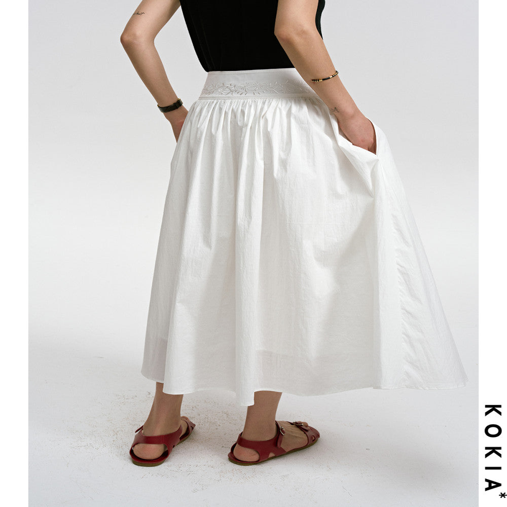 KOKIA spot nautical artist French Madeira embroidery curved wide waist striped half body umbrella skirt in two colors image 5