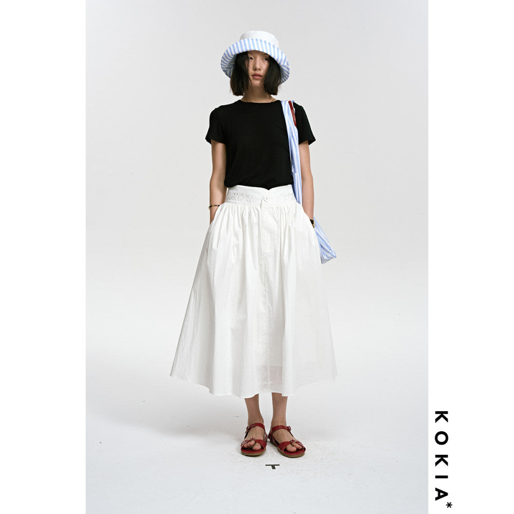 KOKIA spot nautical artist French Madeira embroidery curved wide waist striped half body umbrella skirt in two colors image 18