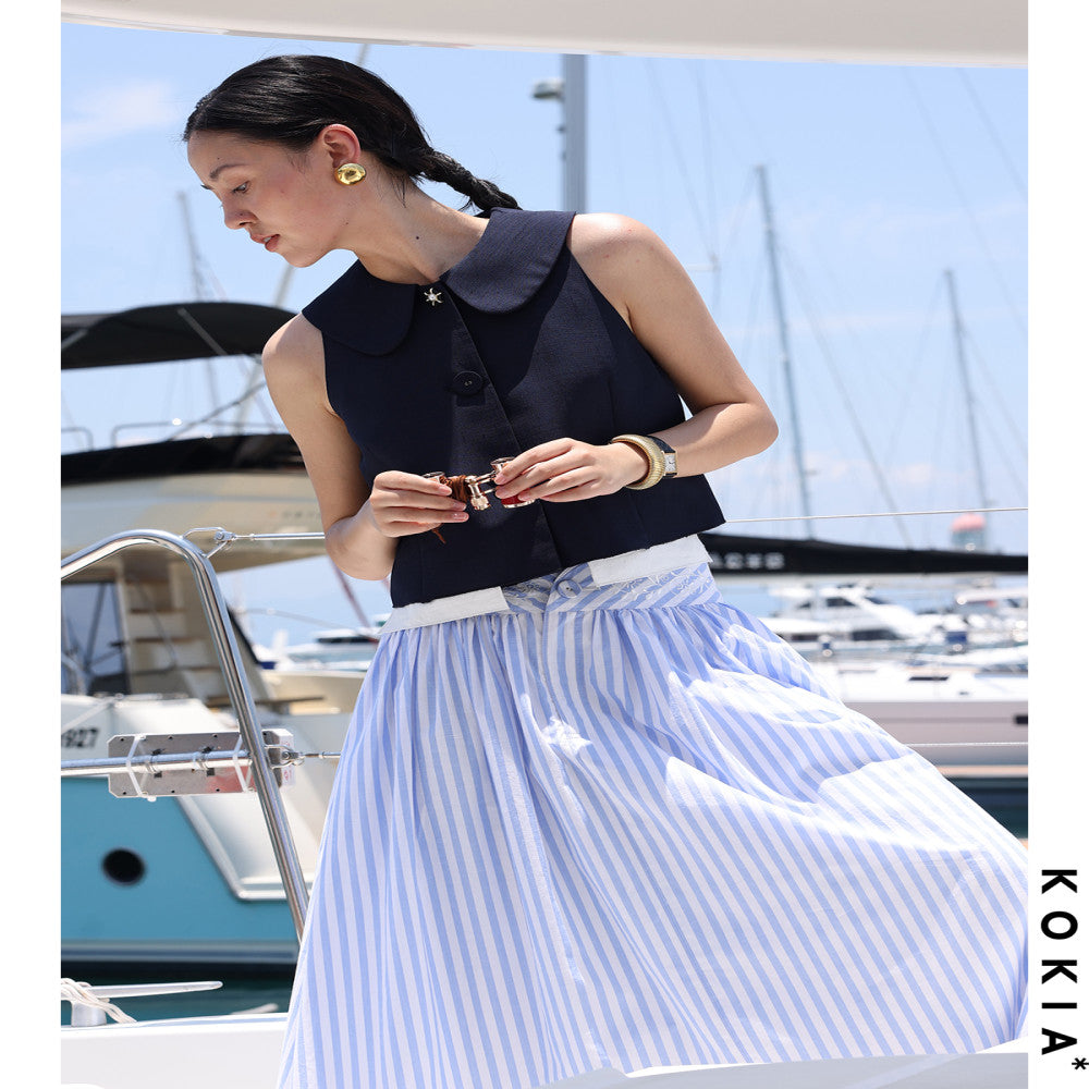 KOKIA in stock high quality texture linen fabric playful lady Eaton collar raglan sleeves A list short vest two colors image 3