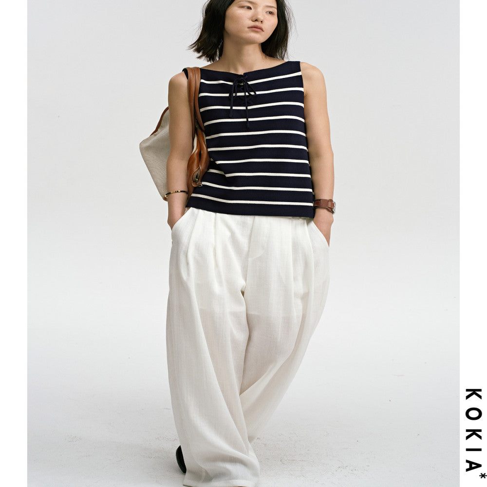 KOKIA Spot Lyocell Fiber One Word Boat Collar Strap Classic Color Stripe Knitted A Pendant Tank Top Two Colors image 4