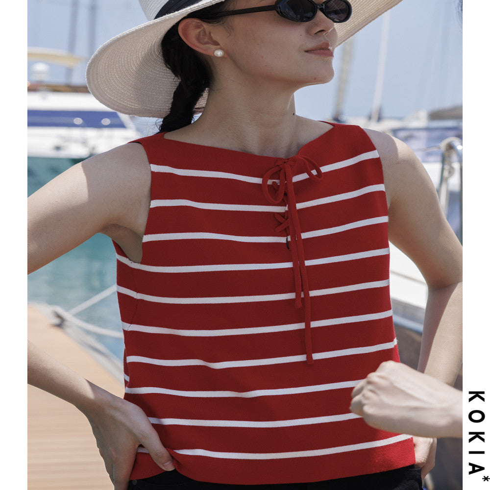 KOKIA Spot Lyocell Fiber One Word Boat Collar Strap Classic Color Stripe Knitted A Pendant Tank Top Two Colors image 5