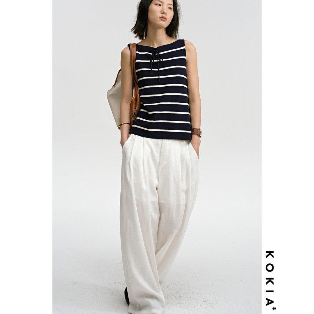 KOKIA Spot Lyocell Fiber One Word Boat Collar Strap Classic Color Stripe Knitted A Pendant Tank Top Two Colors image 7