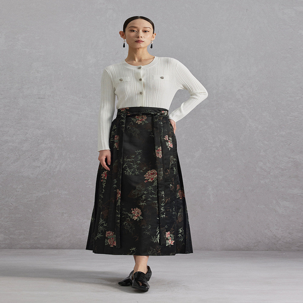 Same style Naivee autumn new Chinese style vertical jacquard modified horse face skirt half skirt in the mall image 3