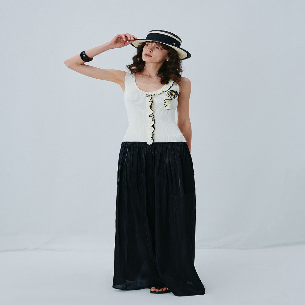 KOHS Summer BI Fresh Vacation Gilded Texture Elegant Wide Leg Pants High Waist Ice Silk Thin Skirt Pants image 3