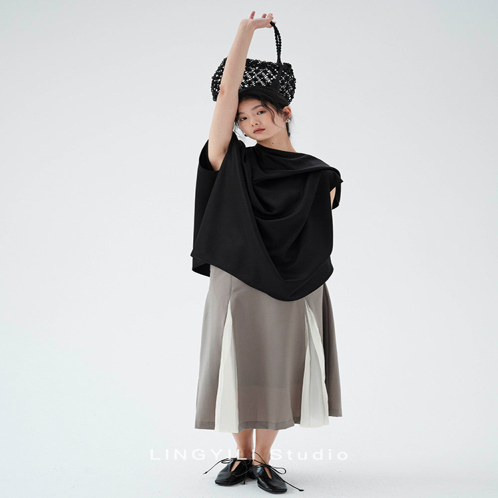 LINGYLI Spring Summer Collection Original Design Acetate Satin Stand Cut Swing Collar Style Short Top image 3