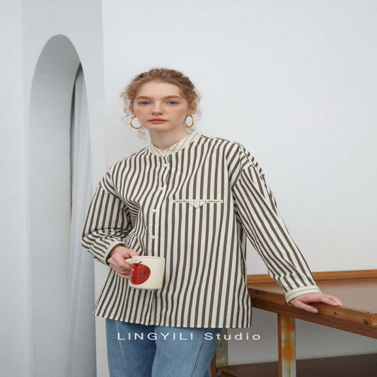 ASAYA3318 Strip long sleeve shirt modern style