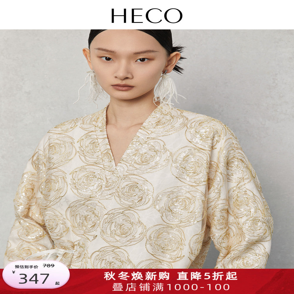 HECO Canruo Rose New Chinese Autumn New Product Sparkling Embroidered Mesh Shirt Ma Mian Skirt Paired with Women s Top image 1
