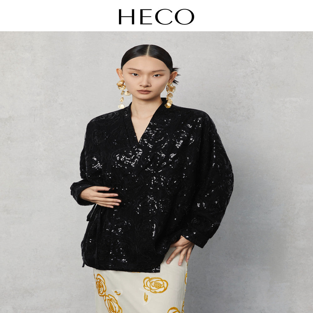 HECO Canruo Rose New Chinese Autumn New Product Sparkling Embroidered Mesh Shirt Ma Mian Skirt Paired with Women s Top image 8