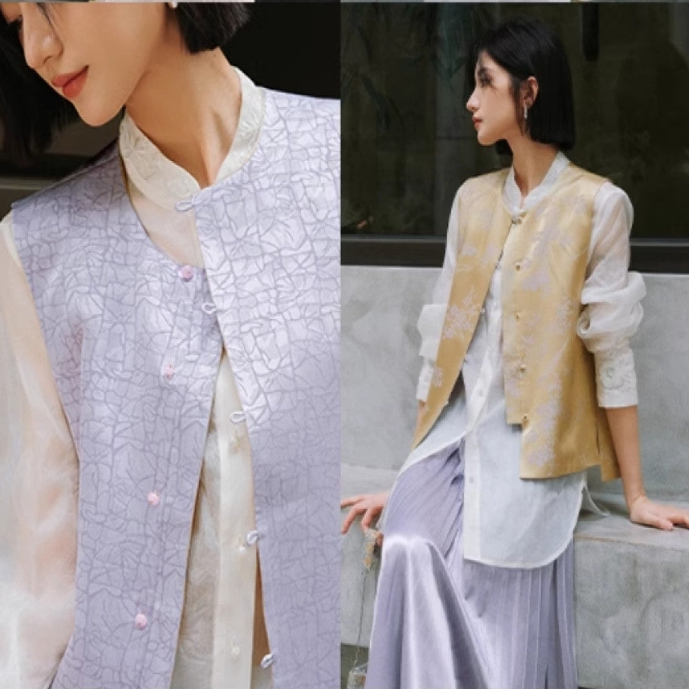 Wind family narrow collection double sided wearing tourmaline powder bamboo charm ice cracked purple Song Jinsang silk vest WT0724 image 10