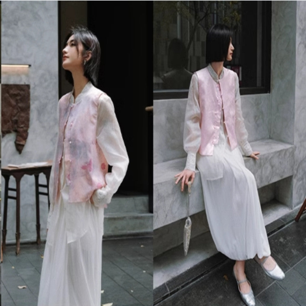 Wind family narrow collection double sided wearing tourmaline powder bamboo charm ice cracked purple Song Jinsang silk vest WT0724 image 22