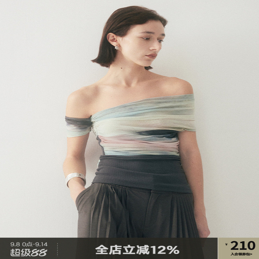 Someone Sometimes Original Art Blended Mesh Unique Design Splicing One Shoulder T shirt image 0