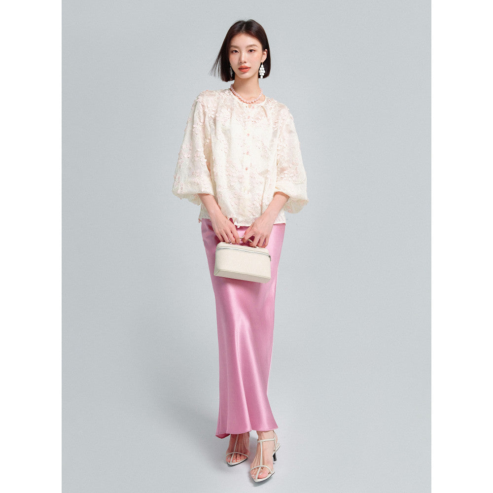 KOHS Qingfeng Linglan Aging Heavy Industry 3D Embroidery Light Transparent Round Neck Shirt Hanging Spike Dress image 9