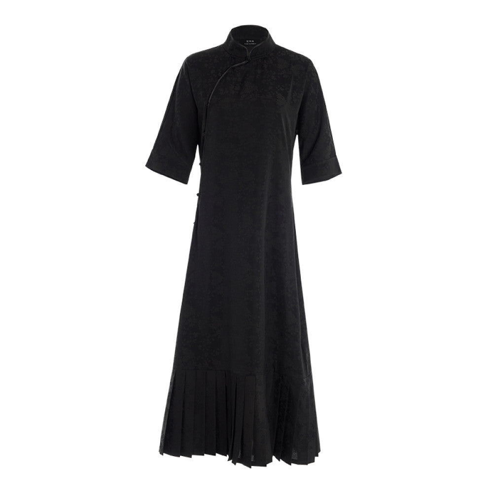 ASAYA3286 Chinese collar dress, long, straight cut, plain color