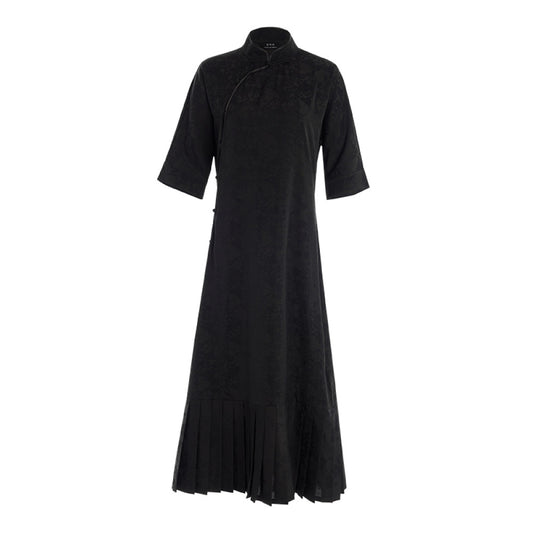 ASAYA3286 Chinese collar dress, long, straight cut, plain color