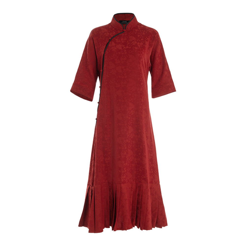 Blogger s same style flower and tree deep Republic of China style ancient method flat cut cheongsam improved new Chinese jacquard standing collar dress image 19