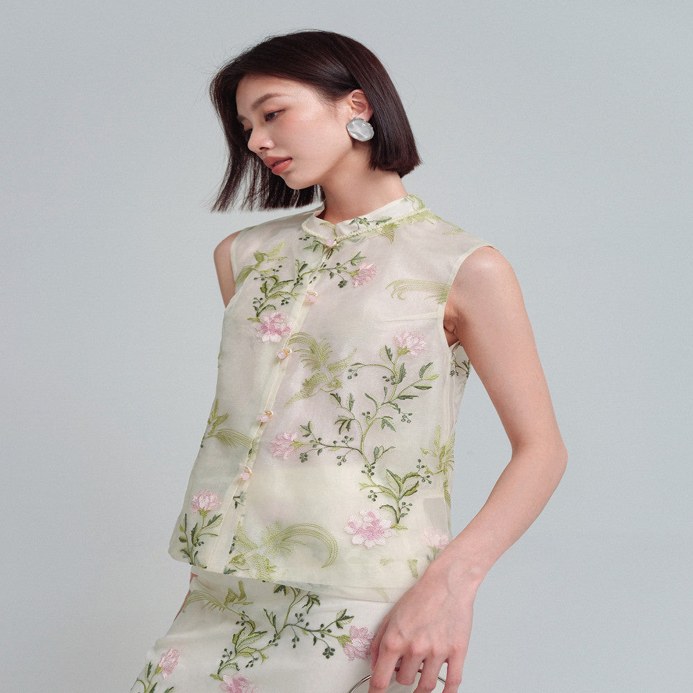 KOHS Jade Manhua New Chinese Style Vest Heavy Industry Eugen Embroidery Thin Half Skirt Set image 3