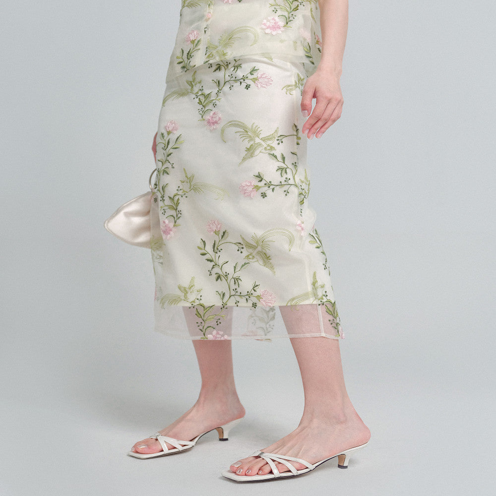 KOHS Jade Manhua New Chinese Style Vest Heavy Industry Eugen Embroidery Thin Half Skirt Set image 4