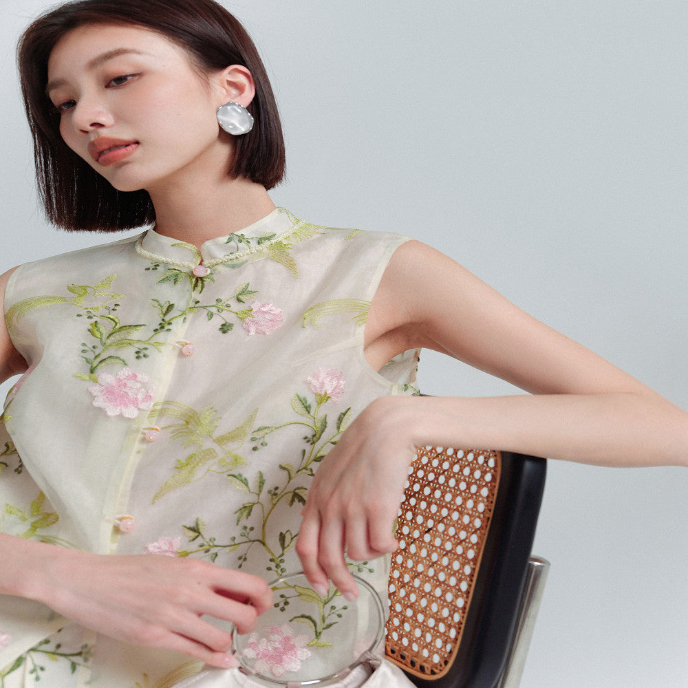 KOHS Jade Manhua New Chinese Style Vest Heavy Industry Eugen Embroidery Thin Half Skirt Set image 0