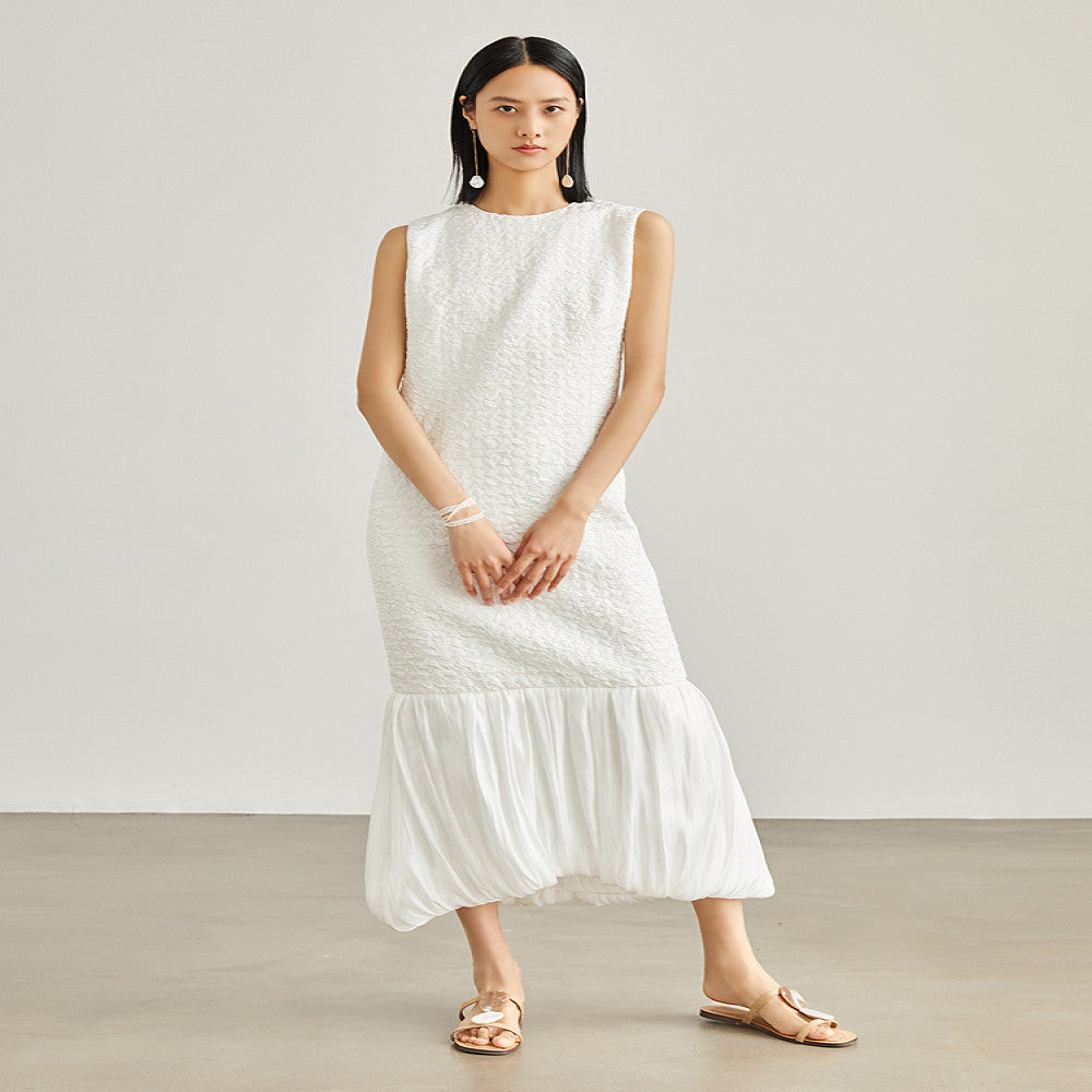 Elegant temperament goddess temperament pure white sleeveless long slim fit dress with sparkling fish tail hem splicing image 3