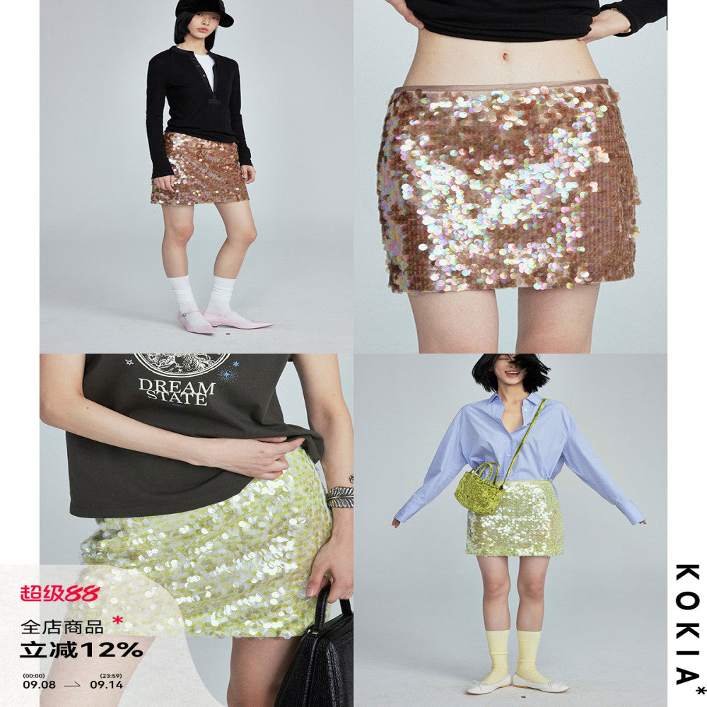 KOKIA spot broadway stunning light luxury hazy water light sequins mint mambo short skirt in two colors image 1