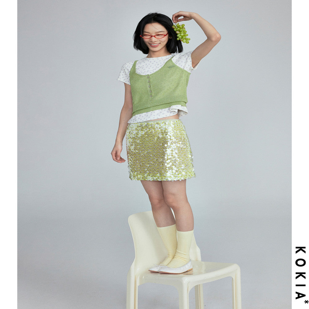 KOKIA spot broadway stunning light luxury hazy water light sequins mint mambo short skirt in two colors image 2