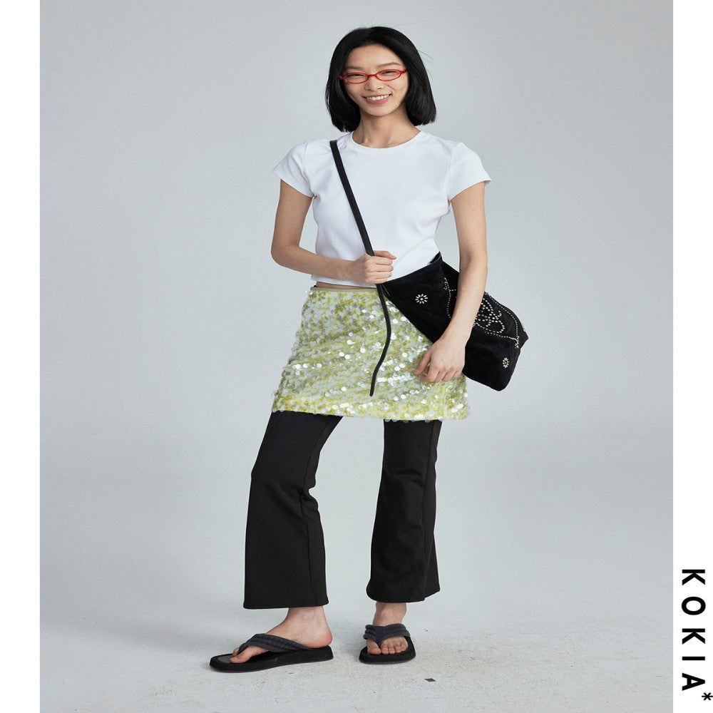 KOKIA spot broadway stunning light luxury hazy water light sequins mint mambo short skirt in two colors image 3