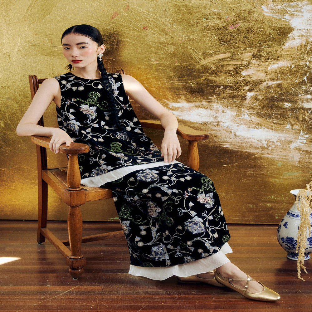 YUANYE Garden Wild Pomegranate Flower Original Innovative Chinese Velvet Heavy Industry Bead Embroidery Vest Half Skirt Set image 9