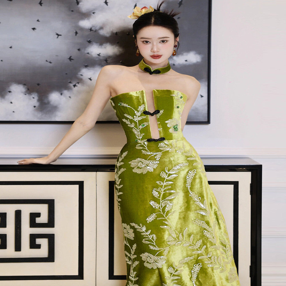 Vintage Bridal Toast Dress High end Heavy Industry Engagement Cheongsam New Chinese Style Skincare Light Luxury Niche Wedding Morning Robe Dress image 2