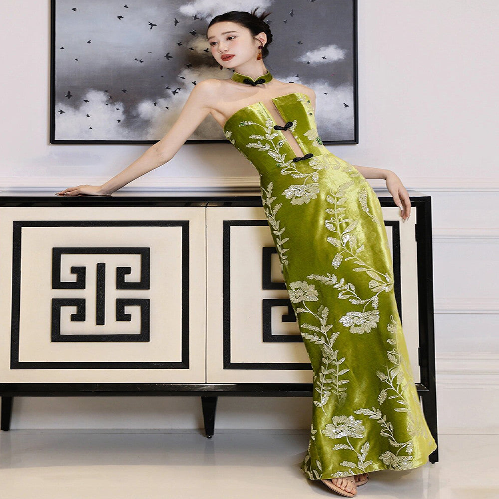 Vintage Bridal Toast Dress High end Heavy Industry Engagement Cheongsam New Chinese Style Skincare Light Luxury Niche Wedding Morning Robe Dress image 3