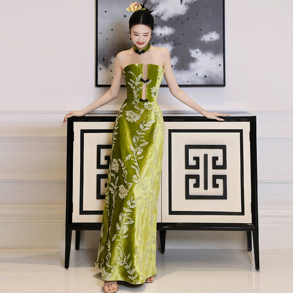 Vintage Bridal Toast Dress High end Heavy Industry Engagement Cheongsam New Chinese Style Skincare Light Luxury Niche Wedding Morning Robe Dress image 13