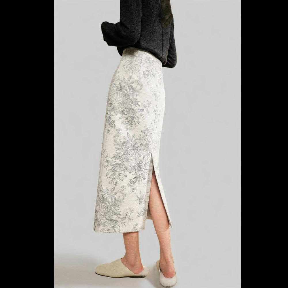 Ink wash rime straight tube jacquard skirt for women new high waisted straight tube skirt for autumn and winter 2025 image 2