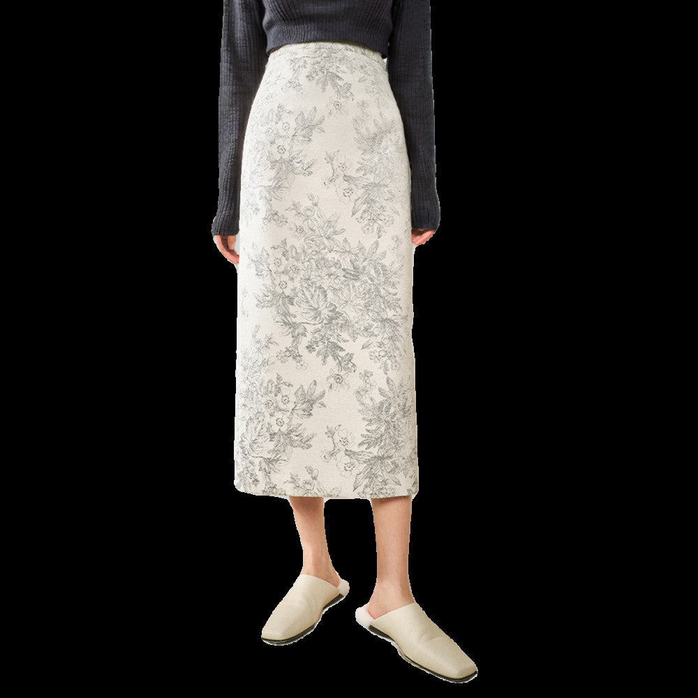 Ink wash rime straight tube jacquard skirt for women new high waisted straight tube skirt for autumn and winter 2025 image 4