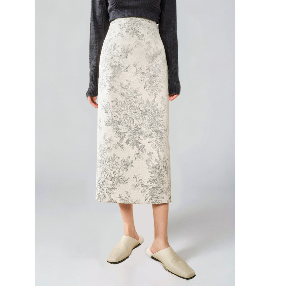 Ink wash rime straight tube jacquard skirt for women new high waisted straight tube skirt for autumn and winter 2025 image 14