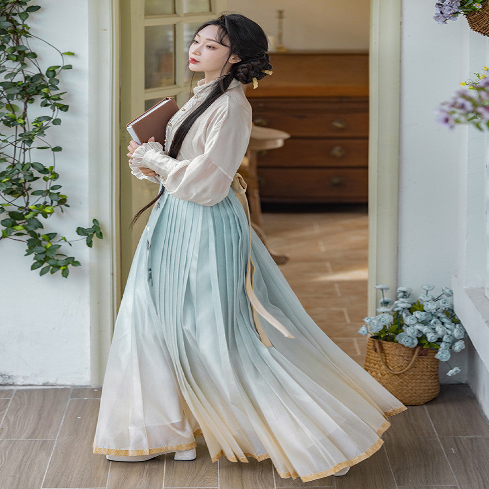 Dreaming of Pear Blossoms Chinese Style Original Gradient Embroidered Horse Face Skirt New Chinese Style Standing Collar Shirt Daily Hanfu Spring and Autumn Women image 2