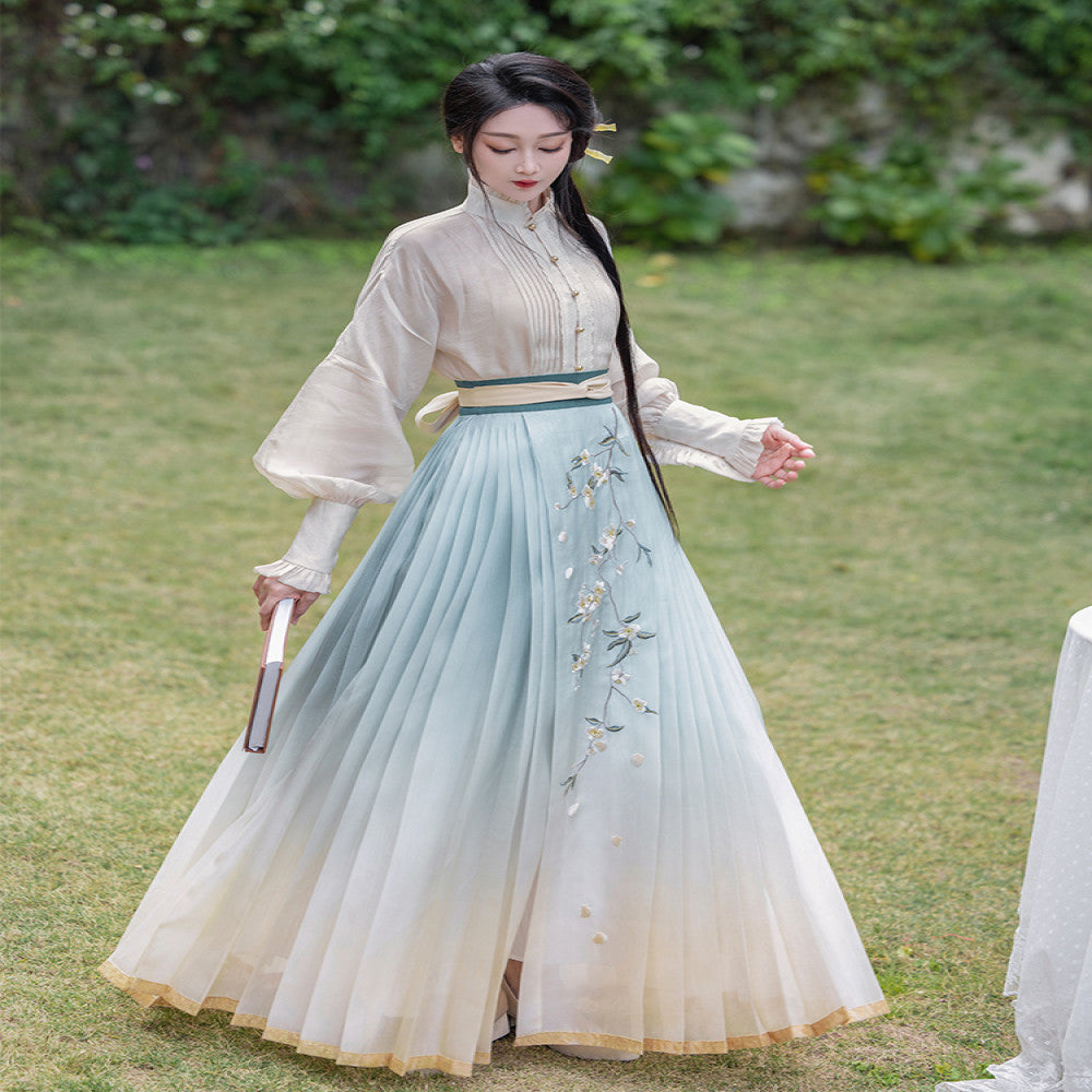 Dreaming of Pear Blossoms Chinese Style Original Gradient Embroidered Horse Face Skirt New Chinese Style Standing Collar Shirt Daily Hanfu Spring and Autumn Women image 3