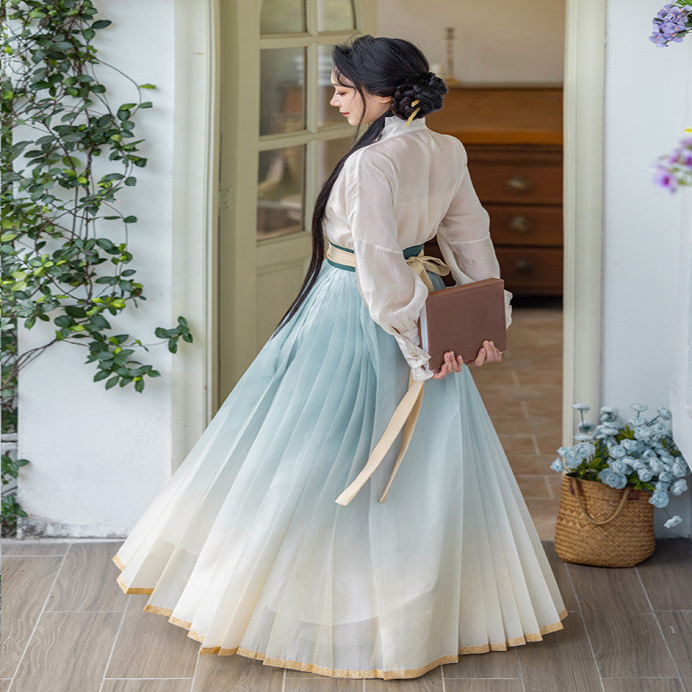 Dreaming of Pear Blossoms Chinese Style Original Gradient Embroidered Horse Face Skirt New Chinese Style Standing Collar Shirt Daily Hanfu Spring and Autumn Women image 5