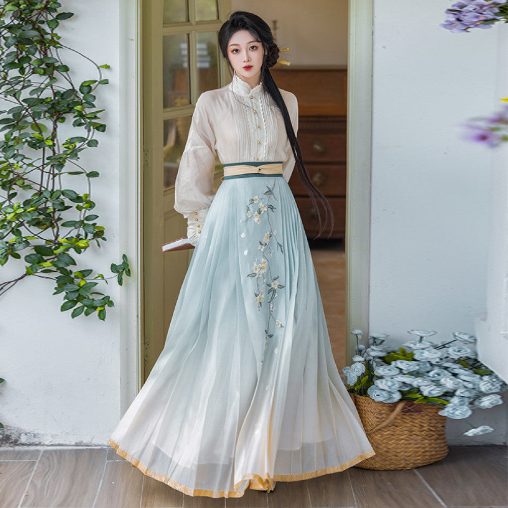 Dreaming of Pear Blossoms Chinese Style Original Gradient Embroidered Horse Face Skirt New Chinese Style Standing Collar Shirt Daily Hanfu Spring and Autumn Women image 43