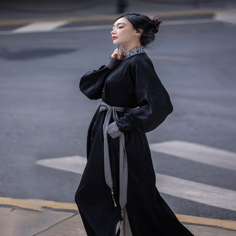 Dreaming Together Trending Together Creating Chinese Style Original Improvement Stand up Collar Hanfu Dress Long Shirt Commuting Daily Work Wearing Spring and Autumn image 3