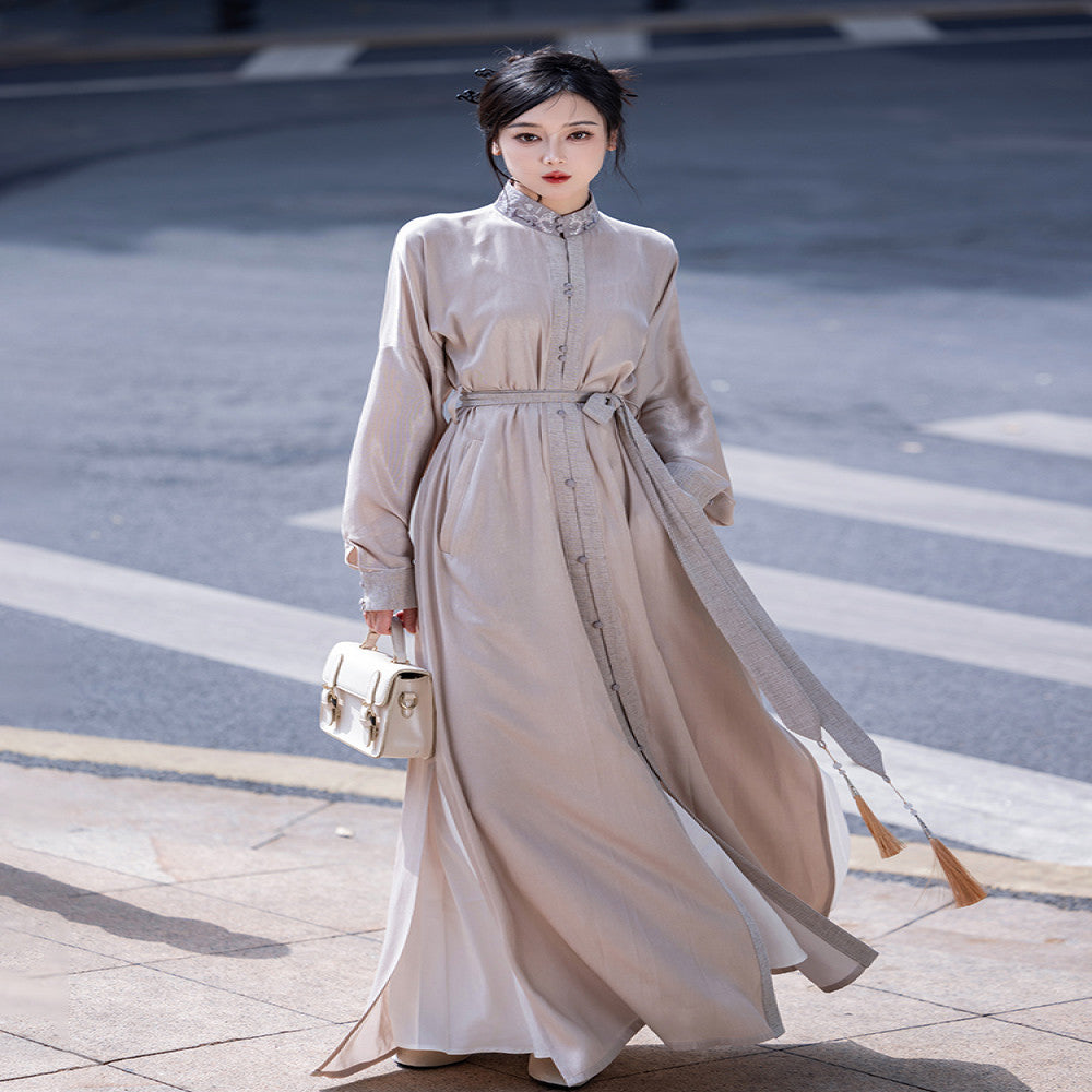 Dreaming Together Trending Together Creating Chinese Style Original Improvement Stand up Collar Hanfu Dress Long Shirt Commuting Daily Work Wearing Spring and Autumn image 4