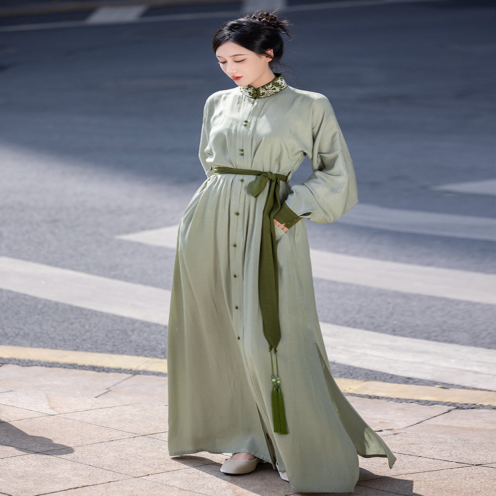 Dreaming Together Trending Together Creating Chinese Style Original Improvement Stand up Collar Hanfu Dress Long Shirt Commuting Daily Work Wearing Spring and Autumn image 5
