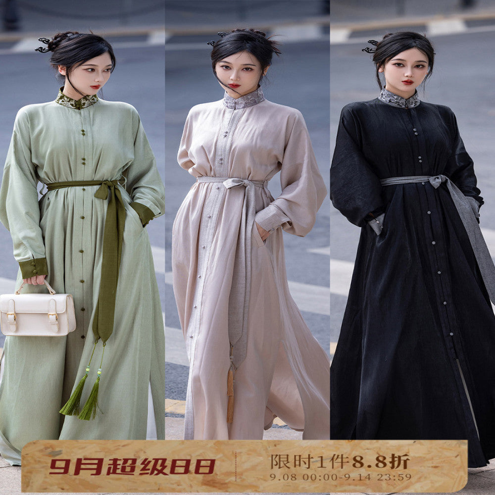 Dreaming Together Trending Together Creating Chinese Style Original Improvement Stand up Collar Hanfu Dress Long Shirt Commuting Daily Work Wearing Spring and Autumn image 0