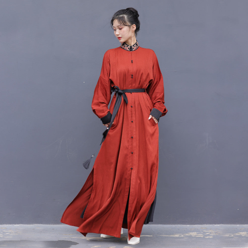 Dreaming Together Trending Together Creating Chinese Style Original Improvement Stand up Collar Hanfu Dress Long Shirt Commuting Daily Work Wearing Spring and Autumn image 37