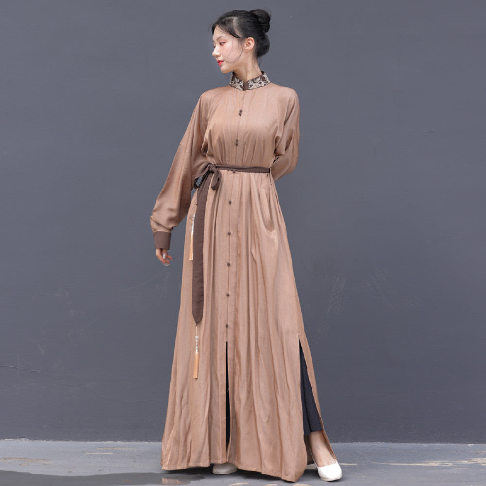 Dreaming Together Trending Together Creating Chinese Style Original Improvement Stand up Collar Hanfu Dress Long Shirt Commuting Daily Work Wearing Spring and Autumn image 44