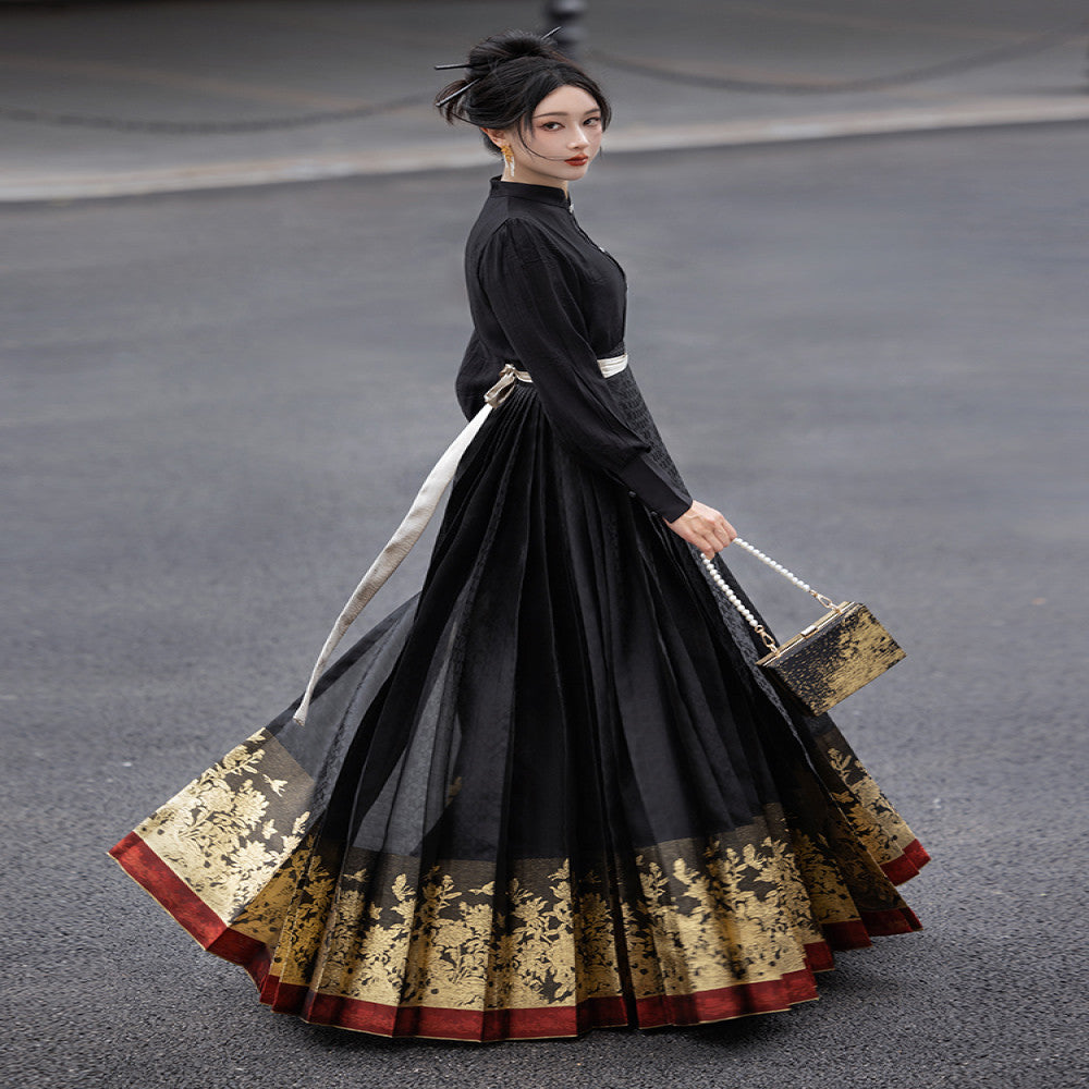 Dreamlike national color peony red border woven gold 6 meter daily Hanfu set engagement toast dress looks slim and long horse face skirt image 30